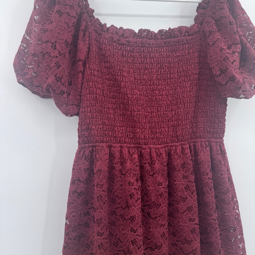 LC Lauren Conrad Dress Women Large Red Lace Midi Peasant Cottagecore Prairie - Picture 5 of 16